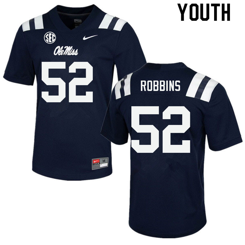 Youth #52 Taleeq Robbins Ole Miss Rebels College Football Jerseys Sale-Navy